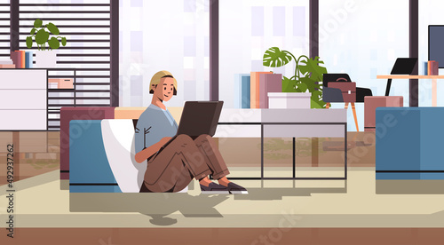 businesswoman working on laptop business woman freelancer using notebook social media communication