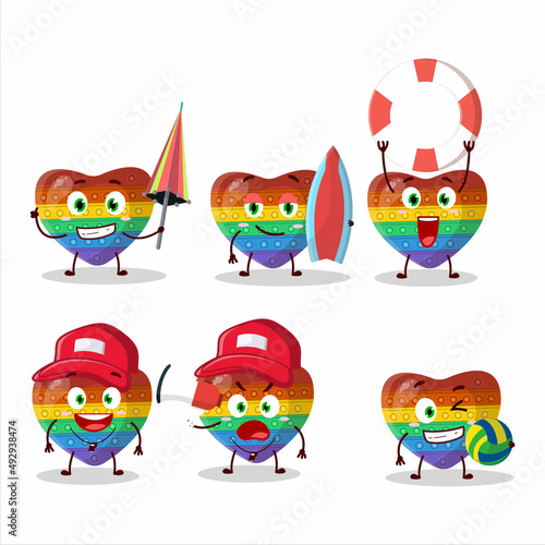 Happy Face pop it love cartoon character playing on a beach