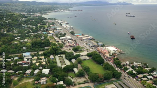 Aerial view in Honiara, looking from Woodford International School in the foreground and Point Cruz harbour in the background. photo