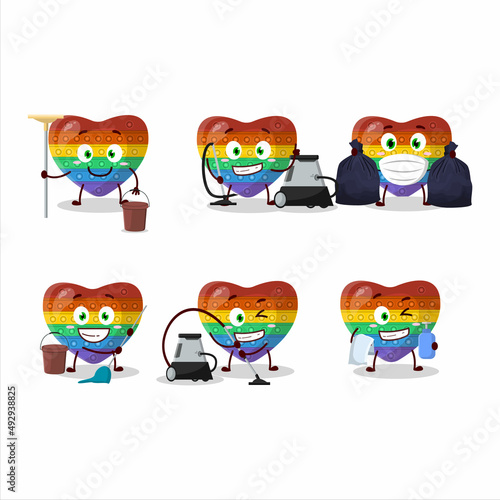 Cleaning service pop it love cute cartoon character using mop