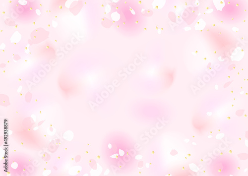 浮遊感のあるピンク色の花びらの背景イラスト