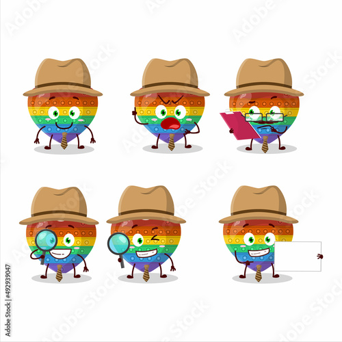 Detective pop it love cute cartoon character holding magnifying glass