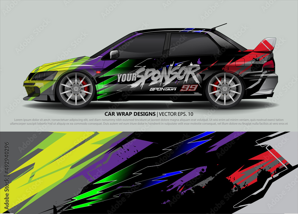 Car wrap decal design vector. abstract Graphic background kit designs for vehicle, race car, rally, livery, sport car
Car wrap decal design vector. abstract Graphic background kit designs for vehicle, race car, rally, livery, sport car