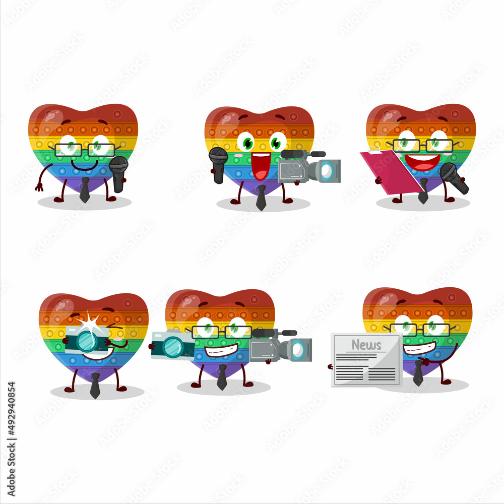 Character reporter pop it love cute mascot with microphone