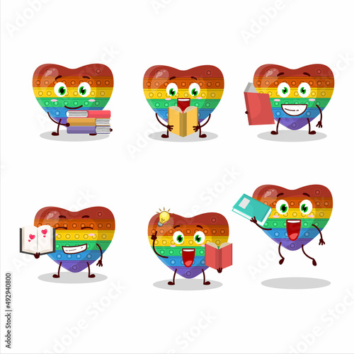 A picture of pop it love cartoon character concept reading an amusing book