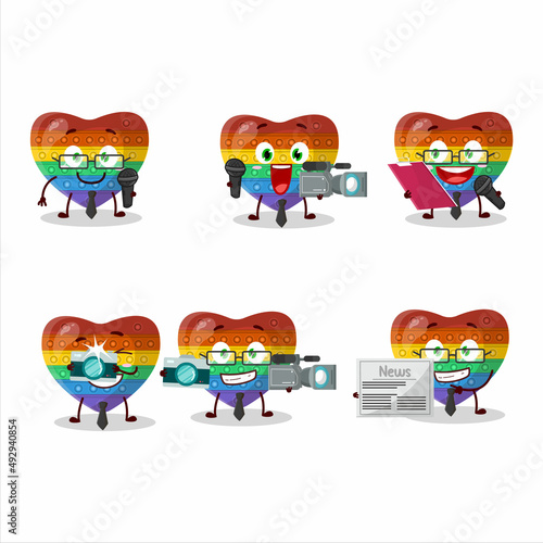 Character reporter pop it love cute mascot with microphone