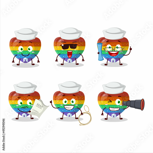 A character image design of pop it love as a ship captain with binocular