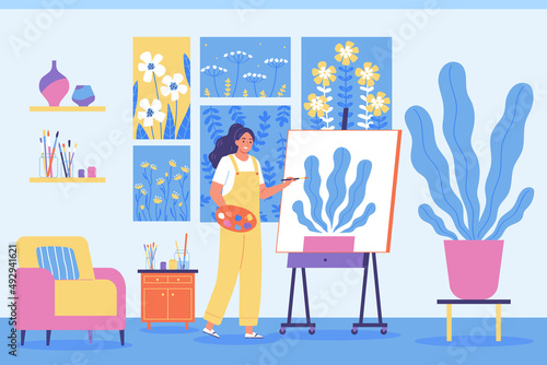 Artist Painting Plant Composition