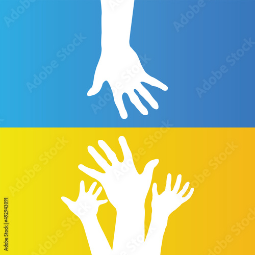Join hands to help Prayers for all the victims od Ukrainian war with Russia Pray for Ukraine graphic Ukrainian flag, fists in the air, Solidarity with Ukrainians