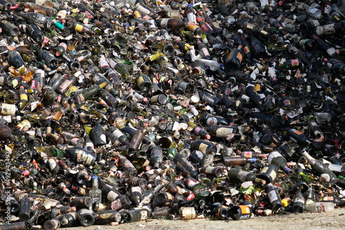 Almaty / Kazakhstan - 11.26.2018: A large area of glass waste is awaiting recycling