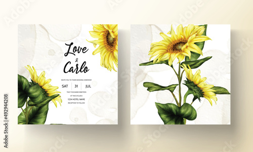 watercolor sun flower floral invitation card set template