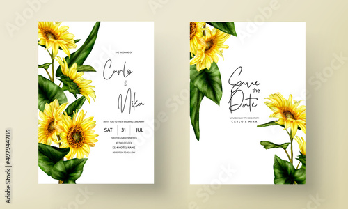 watercolor sun flower floral invitation card set template