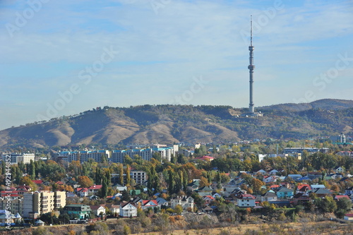 Almaty, Kazakhstan - 10.19.2012 : Residential buildings and commercial buildings located in the city center at the foot of the mountains.
