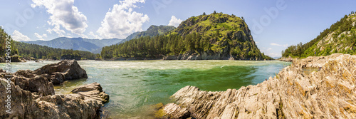 Panorama of rocks on the Katun river in Altai