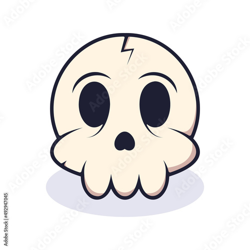 Vector illustration of cute cartoon skeleton with big oval eyes and teeth. High quality picture suitable for web design, mobile gaming, books, advertisements