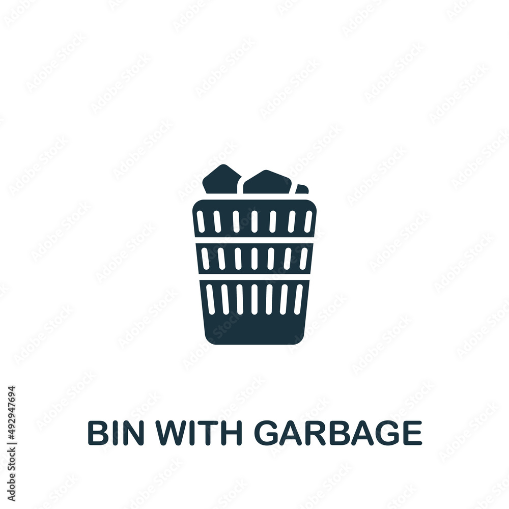 Bin With Garbage icon. Monochrome simple icon for templates, web design and infographics