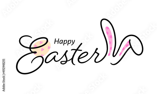 Happy easter handwritten typography lettering text design. Badge and icon. Vector illustration for postcard, invitation, poster, banner template.