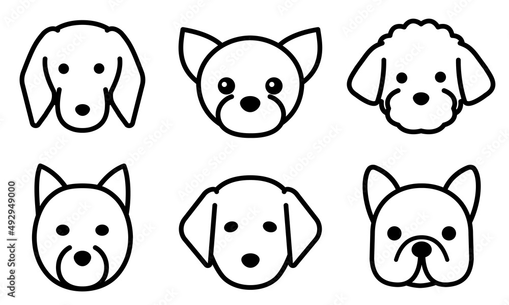 シンプルな犬のアイコン　Illustration of different types of dogs