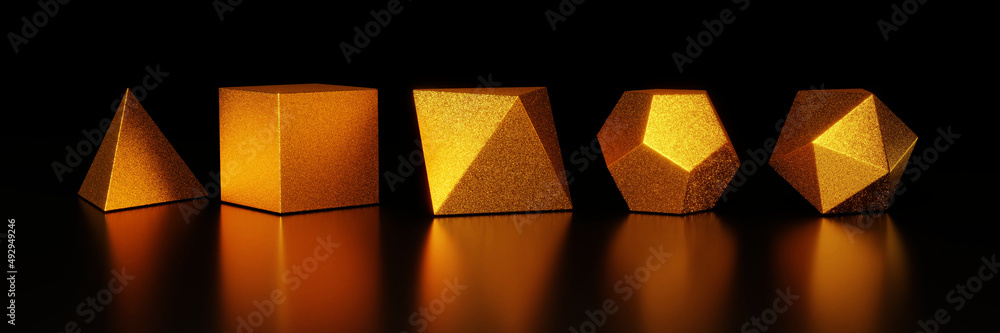 Wall Mural Platonic solids - tetrahedron, cube, octahedron, dodecahedron and icosahedron (a