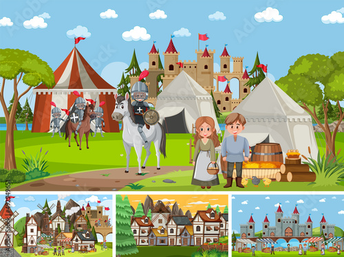 Set of different scene medieval