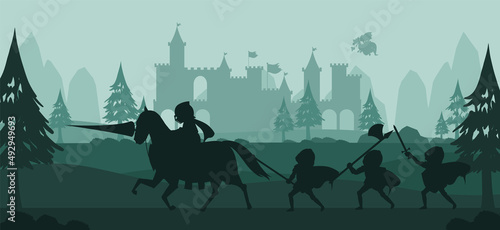 Battle scene silhouette with medieval