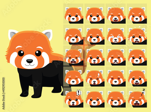 Red Panda Cartoon Emotion faces Vector Illustration