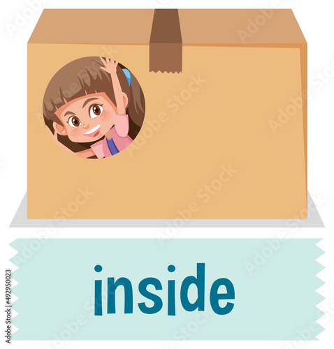 Preposition of place with cartoon girl and a box