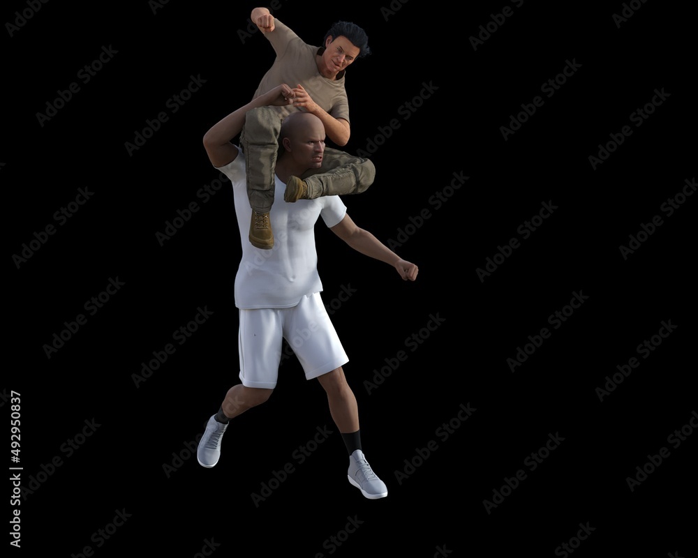 3D illustration of two fighting men