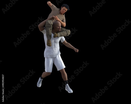 3D illustration of two fighting men