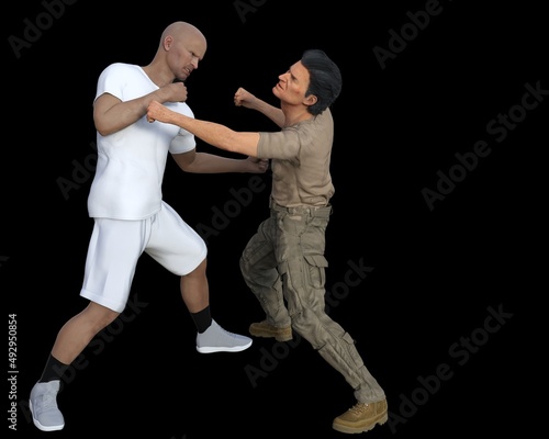 3D illustration of two fighting men