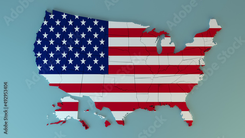 USA Map With Flag Inside 3d Rendered Illustration 