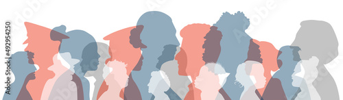 People of different ethnicities stand side by side together. Flat vector illustration.	