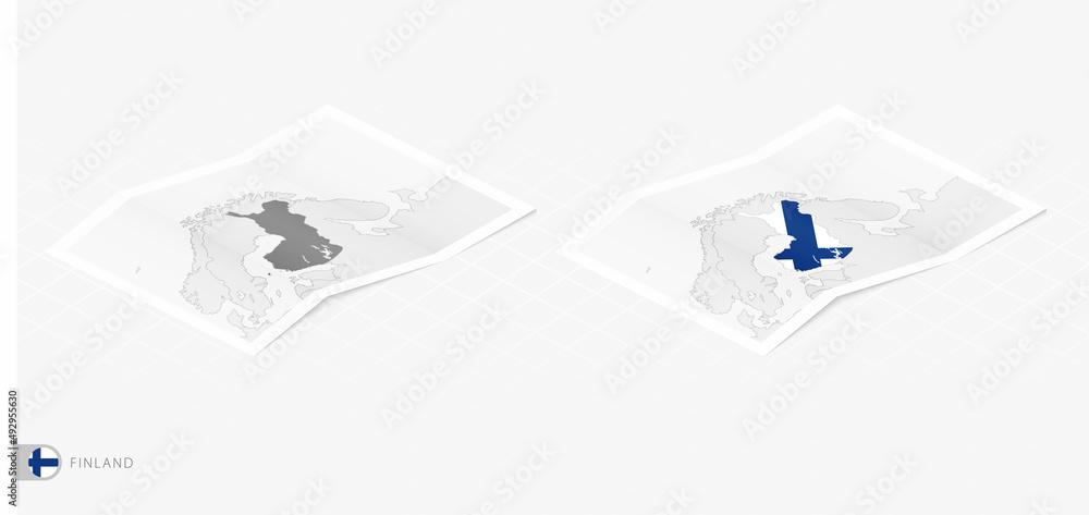 Set of two realistic map of Finland with shadow. The flag and map of ...