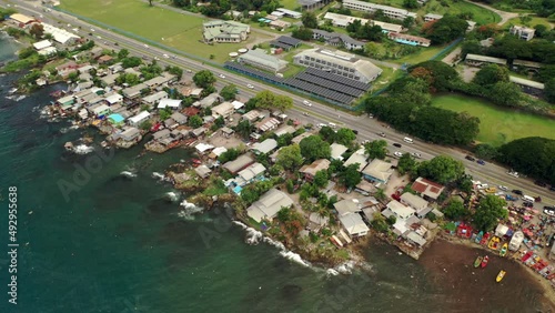 Aerial view of Kukum Highway going past Fishing Village. photo