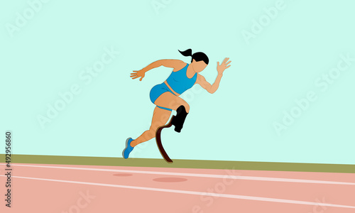 A young woman is running on a treadmill. Summer sports. Healthy lifestyle.