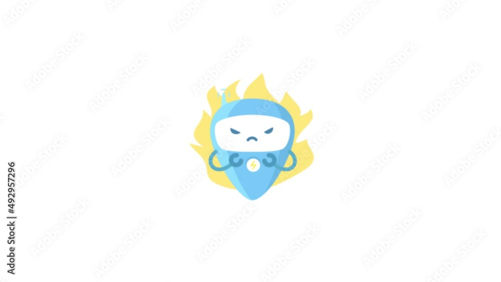 Angry robot animation. Evil warrior. With blazing flame fire. Motion graphics footage. Video loop. Angry robot animation. Evil warrior. With blazing flame fire. Motion graphics footage. Video loop.