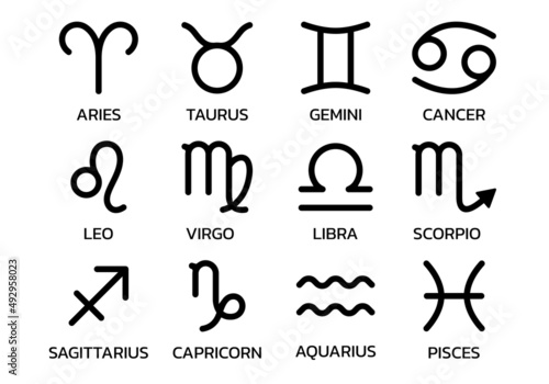 Zodiac sign icon set. Horoscope, astrology symbols. Vector illustration.