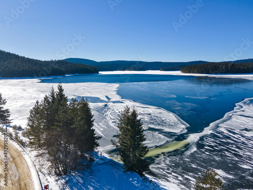 Aerial view of Golyam Beglik Reservoir  Bulgaria