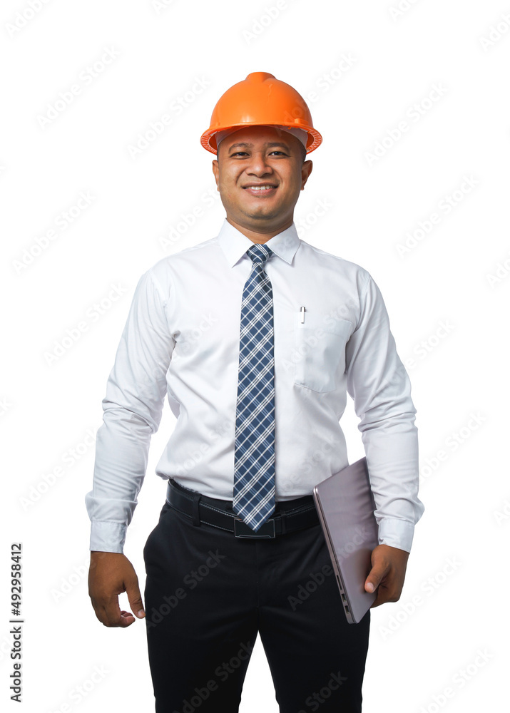 Young engineer or architect standing with clipboard and fist gesturing very happy and smiling happy isolated on white background with clipping path Young engineer or architect standing with clipboard and fist gesturing very happy and smiling happy isolated on white background with clipping path