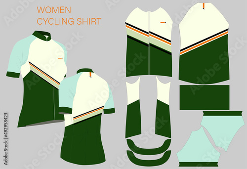 women cycling jersey design with print sewing pattern and mockup