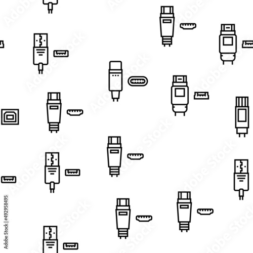 Usb Cable And Port Purchases Vector Seamless Pattern Thin Line Illustration