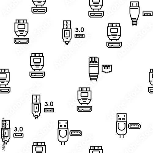 Usb Cable And Port Purchases Vector Seamless Pattern Thin Line Illustration