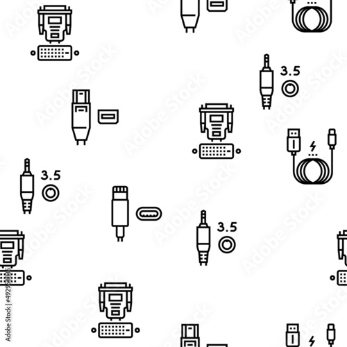 Usb Cable And Port Purchases Vector Seamless Pattern Thin Line Illustration
