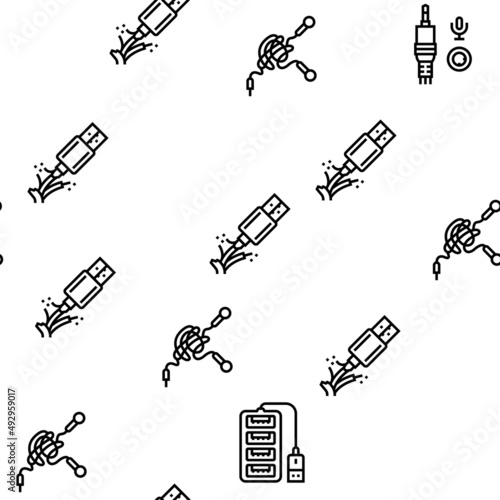 Usb Cable And Port Purchases Vector Seamless Pattern Thin Line Illustration
