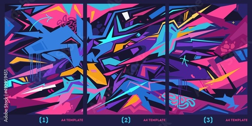 Dark And Colorful Abstract Graffiti Style A4 Poster Vector Illustration Background Template 