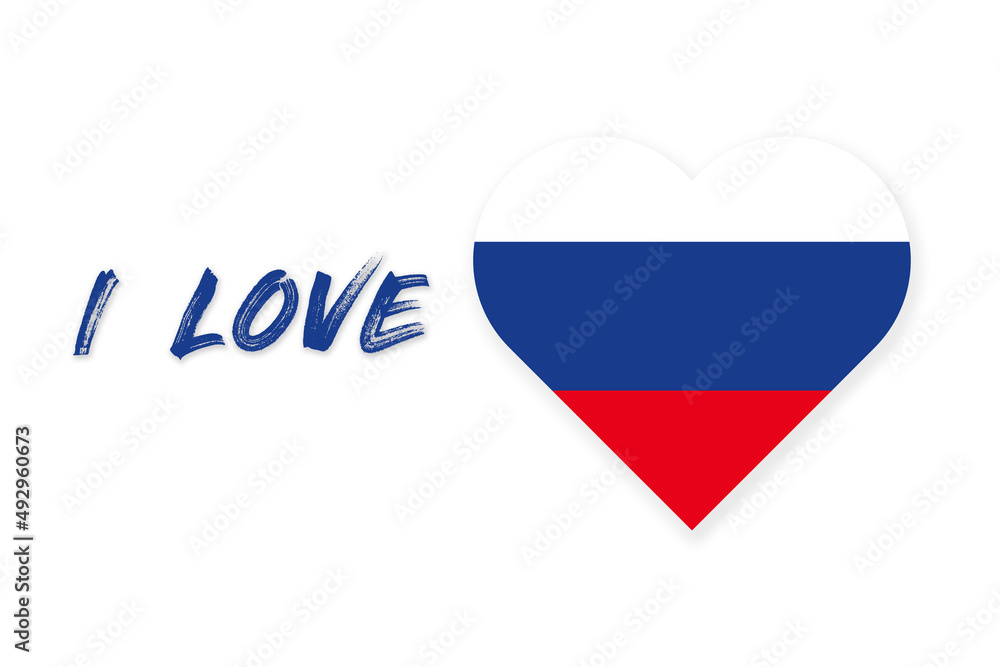 I LOVE RUSSIA mit einem Herz in den russischen Nationalfarben