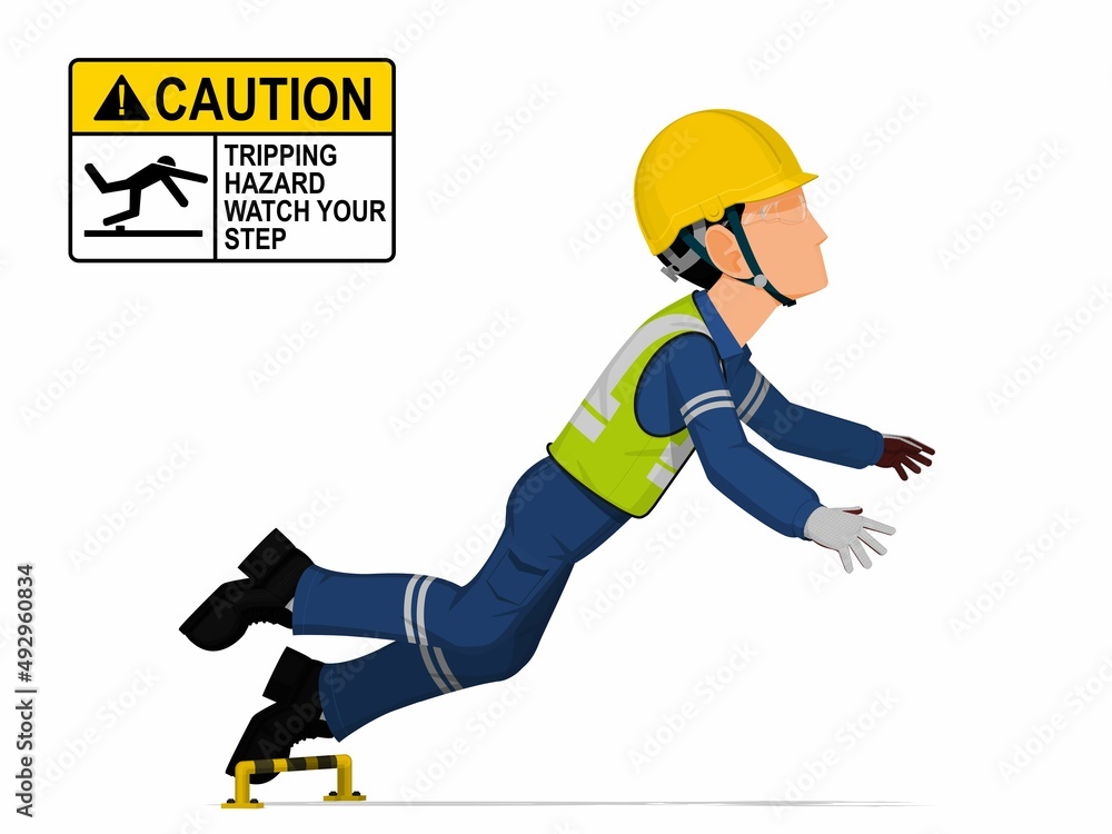 Fototapeta premium An industrial worker is tripping on white background