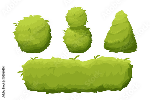 Set Garden, forest bush stylized in cartoon style isolated on white background. Decoration, design element, ui game asset.