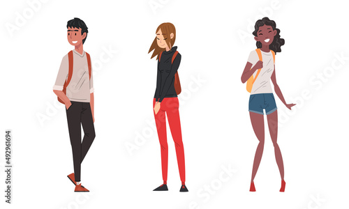 Boy and girls of different nationalities set. Students from different countries cartoon vector illustration