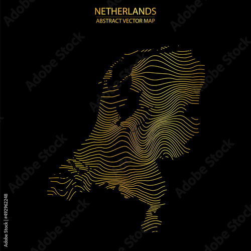 abstract map of Netherlands - vector illustration of striped gold colored map 